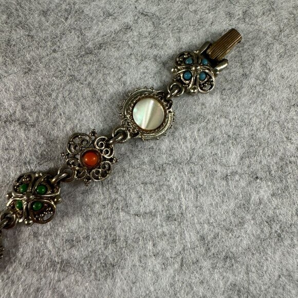 Vintage Mod- Art Multi-Stone Filigree Bracelet - Picture 3 of 5